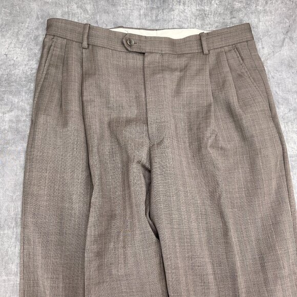 Linea Uomo Suit Men 40R 34Wx28L Brown Blue Stripe Super 100s Wool Classic Career - Picture 14 of 16